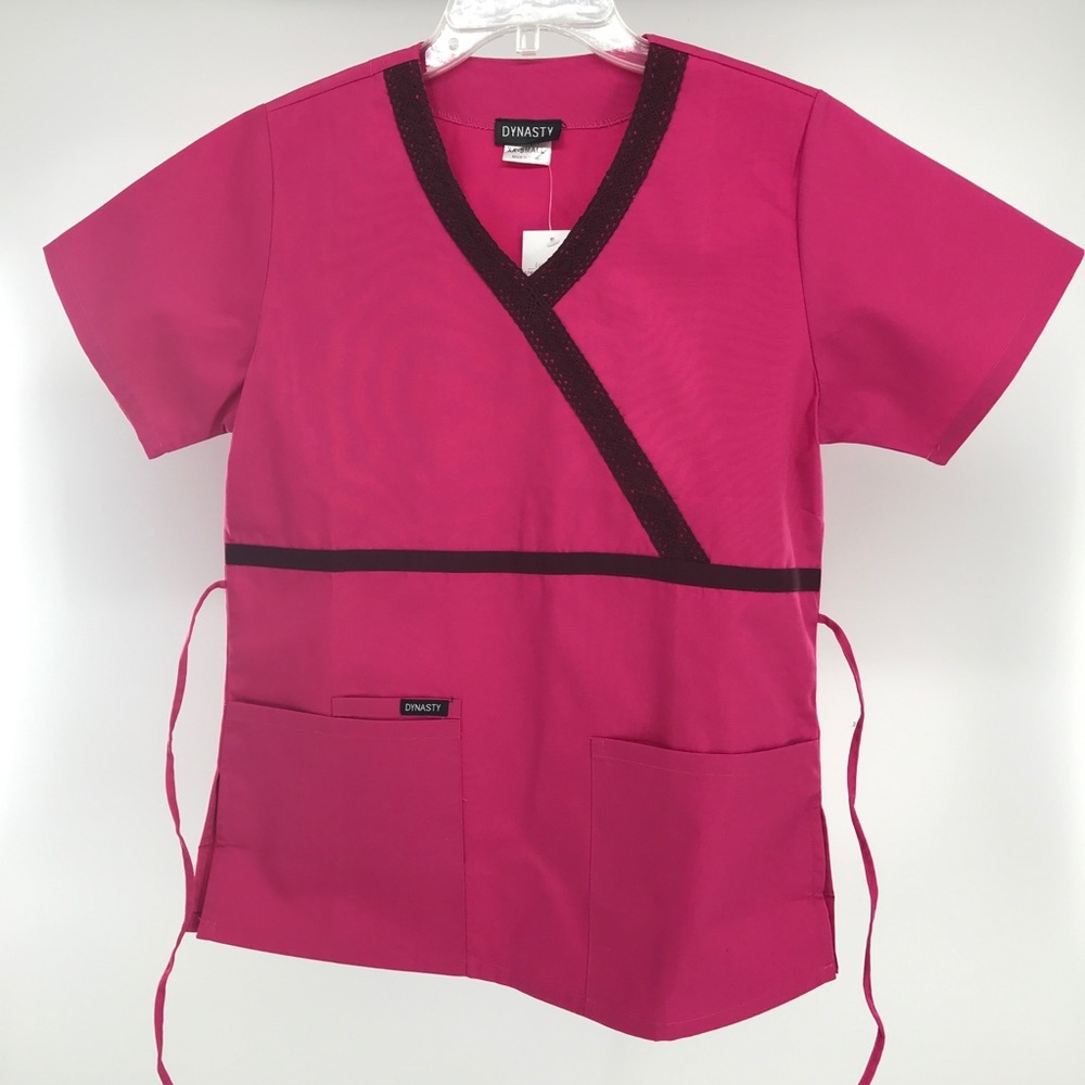 NWT XXS Pink Top Scrub Medical Uniform Vneck side